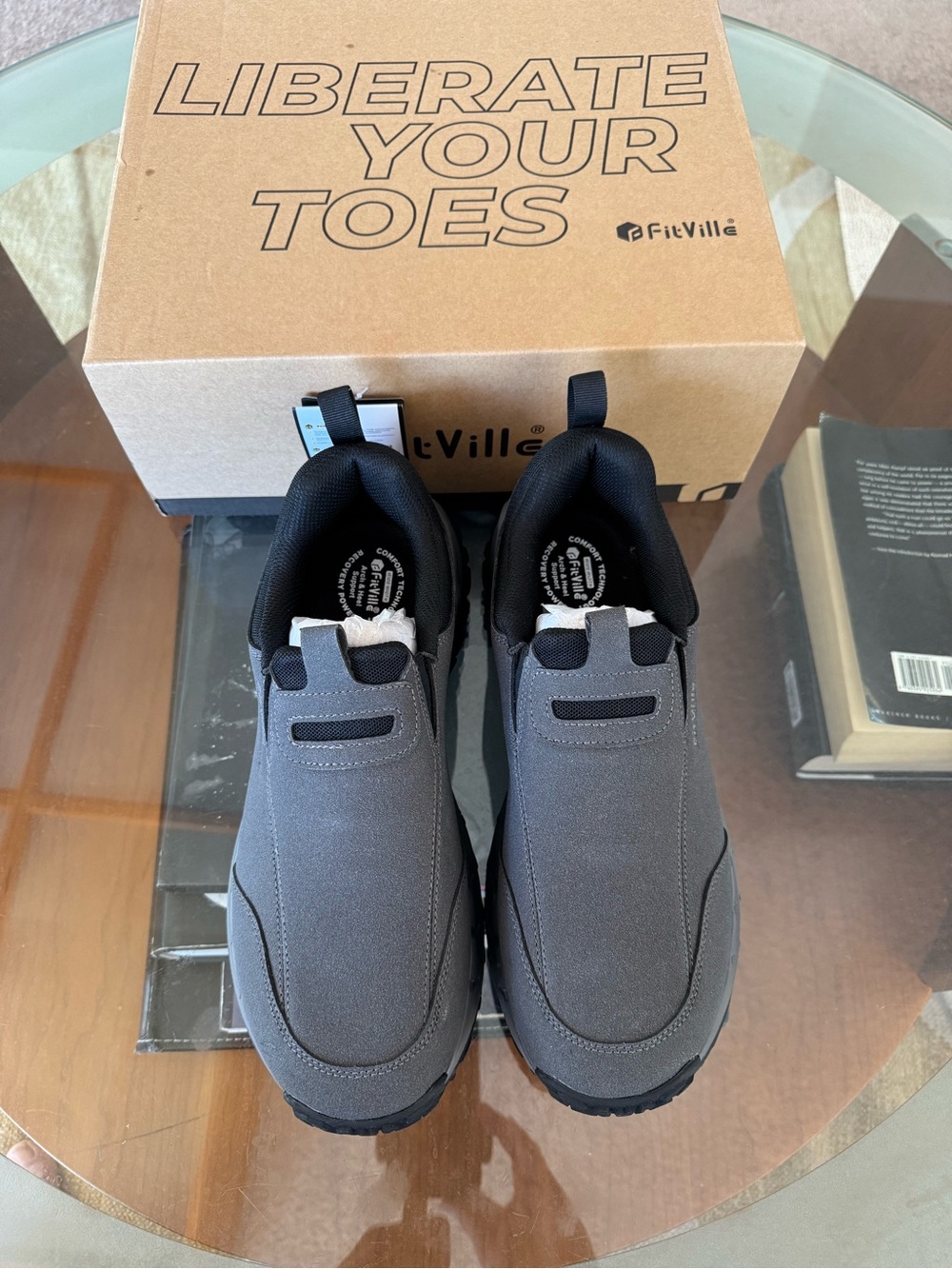 FitVille Low Top LugMax Outdoor Men's Slip-On Trekking Walking Shoes Slate Gray - Picture 5 of 11